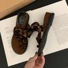 Soft Leather Version~ French Retro Fairy Style Vacation with Skirt Cool Slippers Female Round Head with Simple Roman Shoes
