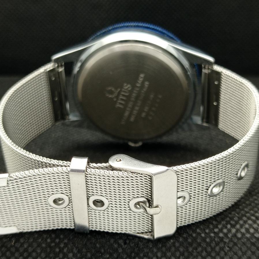 SWISS REFURBISHED 40MM TITUS MOVABLE BEZEL MENS BLUE DIAL WRIST WATCH A425323-2 RL-a425323