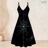 Women Plus Size Two Piece Dress Set Short Sleeve Open Cardigan Strappy V Neck Flared Printed Dress