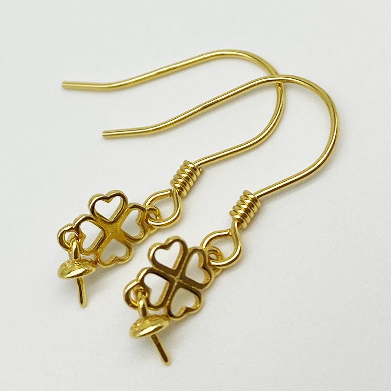Yansheng S925 Sterling Silver Earring Hooks with Pearl & Four-Leaf Clover Heart Design 925 Silver