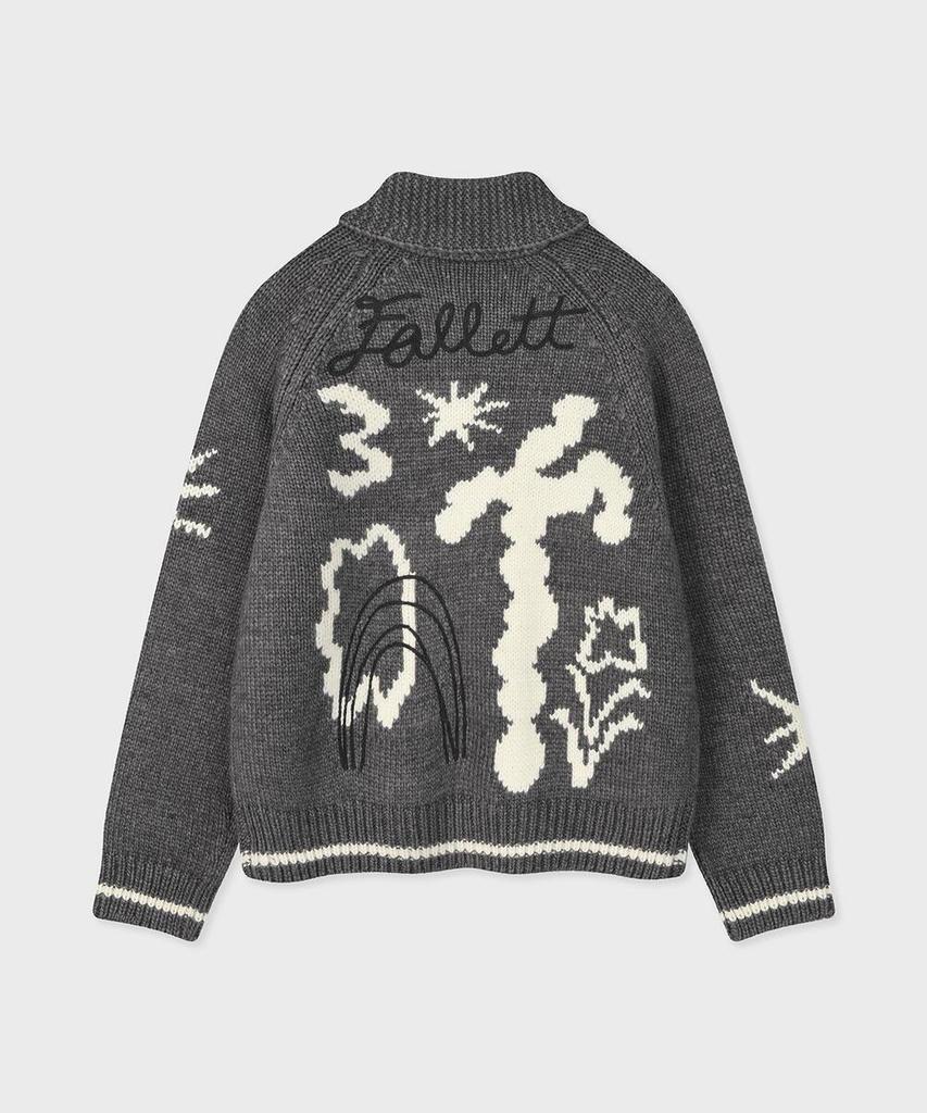 Fallett Drawing Garden Cowichan Knit Zip-Up Grey