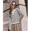 Betu Women's 2025 Spring Faux Two-Piece Color-Block Hooded Knit Sweater