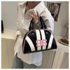 New Japanese Style Faux Leather Boston Bag for Women, Trendy Handheld Shoulder Crossbody Purse, Racing Style Bowling Handbag CLE
