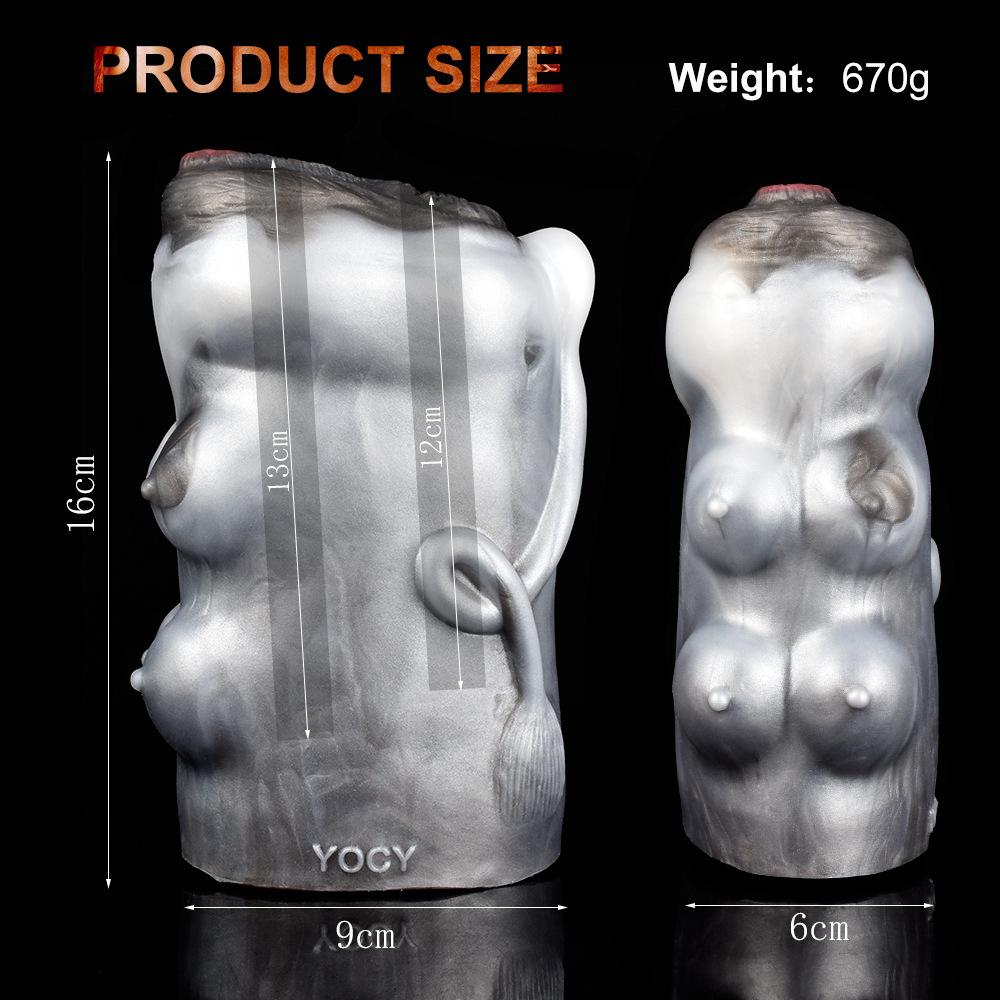 Plysj onani for menn Jet Cup Dual Channel Flytende Silikon Simulering Dyr Vagina Nyhetsstimulering Voksen Sexleketøy