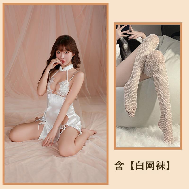 Sexy underwear women's straps halter sweet stand-up collar nightdress uniform suit temptation retro hollow cheongsam