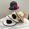 Vintage Rose Bucket Hat Women's Summer Sunshade Sunscreen Fashion Hepburn Style Straw Hat Straw Braided Bowler Hat