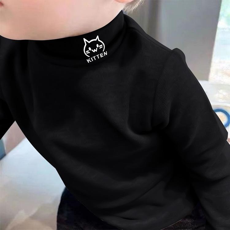 Children's velvet base shirt with autumn and winter cartoon print new style for boys and girls' student half high neck mid top