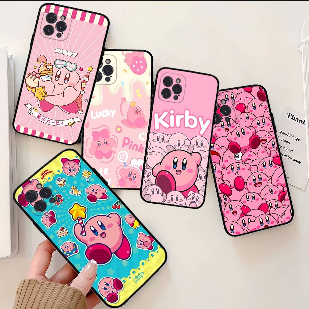 Anime K-Kirby Lovely Phone Case For Iphone 16 15 17 13 14 12 11 Pro Max Plus Black Shell Cover Case