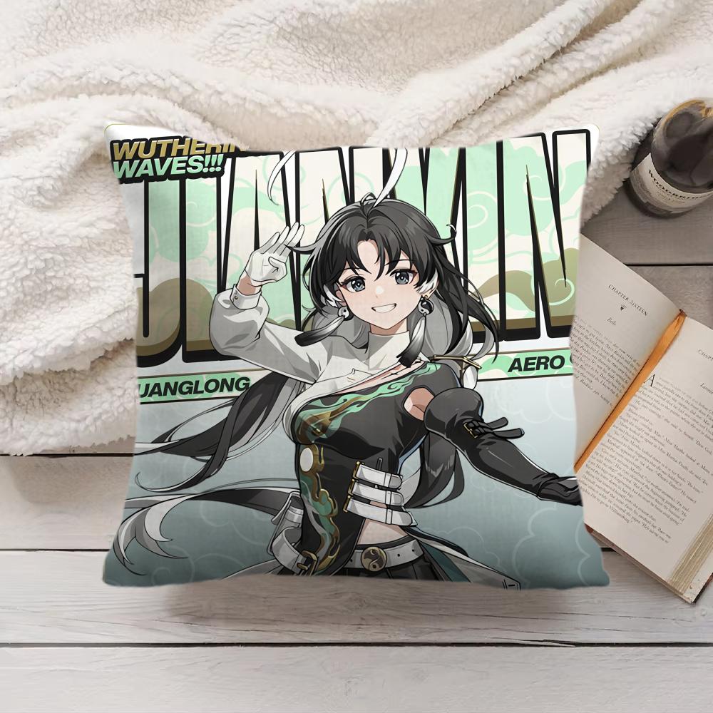 Jianxin Wuthering Waves Cushion Cover Silky Short Plush Invisible Zipper Dustproof Sofa Pillow Case For Home Decor