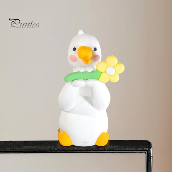 Monitor Dekoration Ente Harz Dekor für Schreibtisch Auto Armaturenbrett TV Monitor, Mini Büro Skulptur Figur, Niedliches Blume Haltendes Ornament, Verspielt