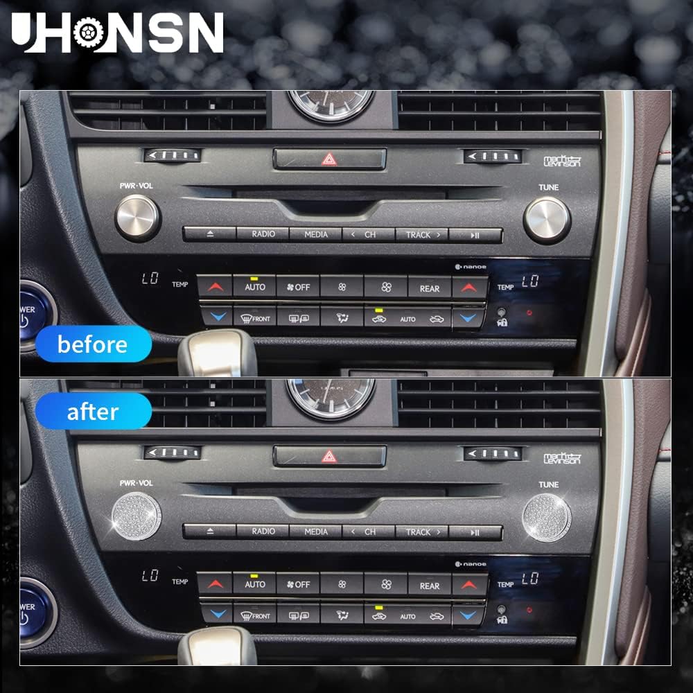 UHONSN 3Pcs Car Interior Accessories for Lexus RX Bling Volume Knob Cap Clock Frame Cover Sticker Decoration Parts Decals Women Men Silver Crystal