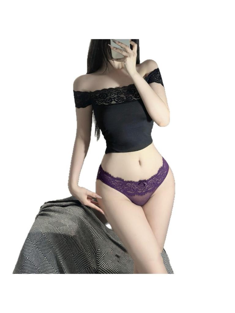 1 Stück Sexy Dessous mit Kreuz-Spitzenbesatz und Schleife, Niedrig geschnittene Slips für Damen, Reiner und Sexy Dessous-Uniform-Tanga, Weihnachtsgeschenk