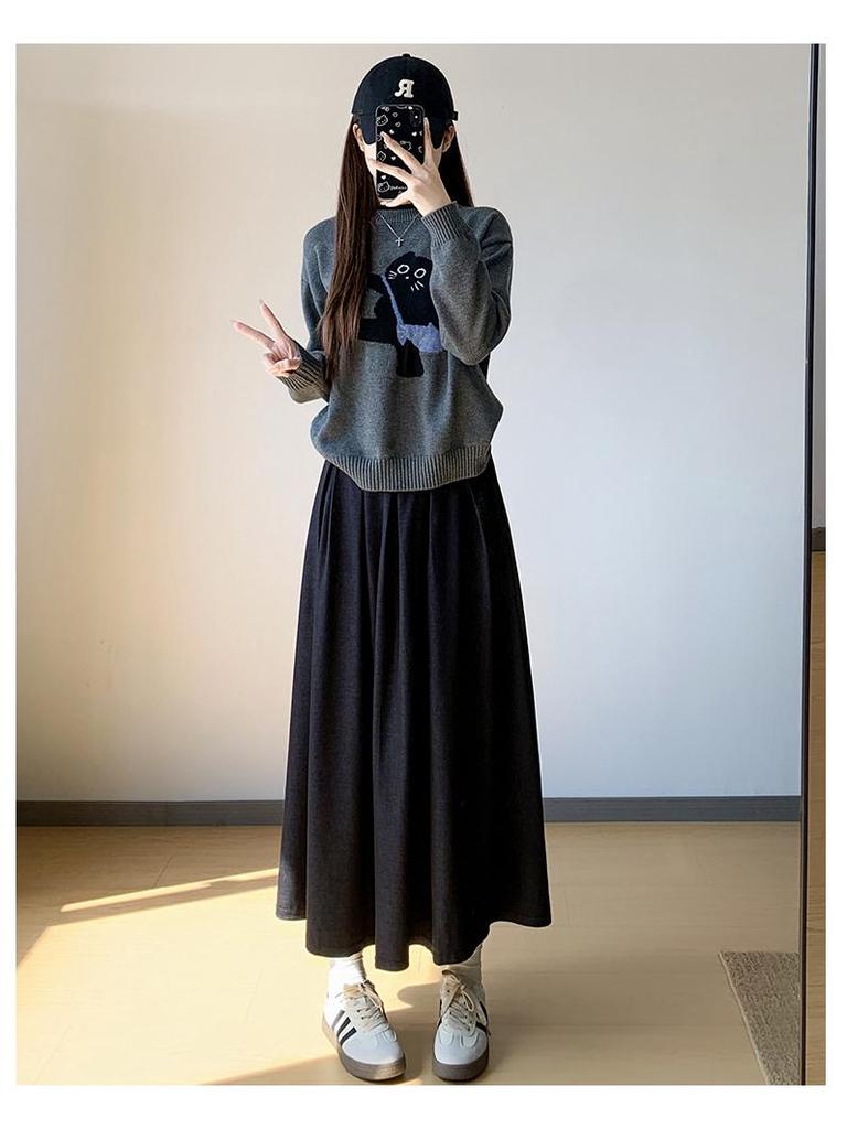 Womens' High Waist A-line Long Skirt, Autumn/Winter 2025