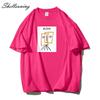 Shellsuning Cartoon Printing T-shirt Women Summer Fashion Casual Simple Short Sleeve 100% Cotton Soft Tees Female Oversized Basic Couple Tops