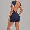 Damen-Jumpsuit mit überkreuztem Rücken und verstellbaren Trägern: Rundhalsausschnitt, Enganliegend, Po-Hebende Shorts, Yoga-Bodysuit (Modell 2701)