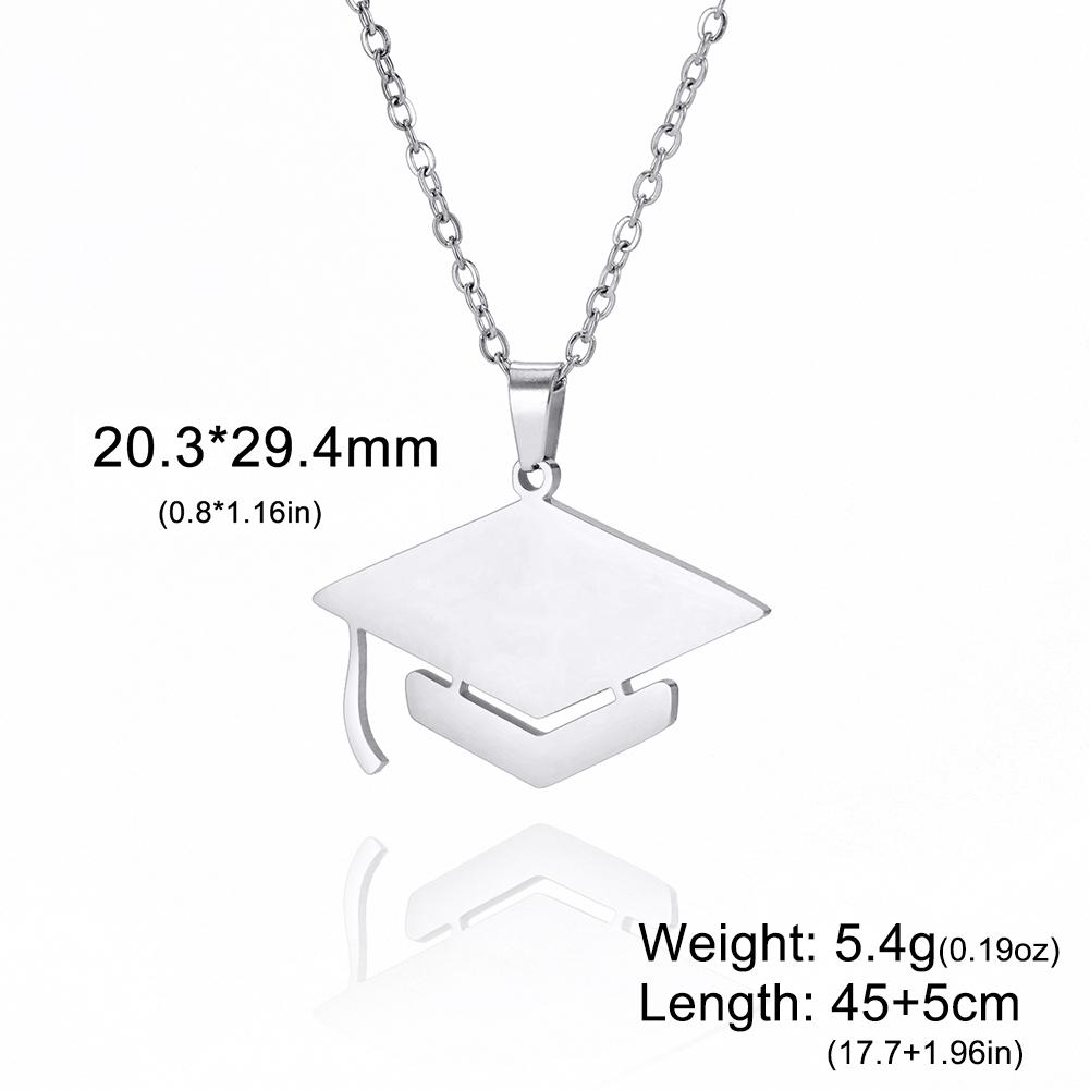 Lucktune Graduate Hat Pendant Necklace Stainless Steel Women Men Bachelor Cap Necklace School Graduation Jewelry Students Gift