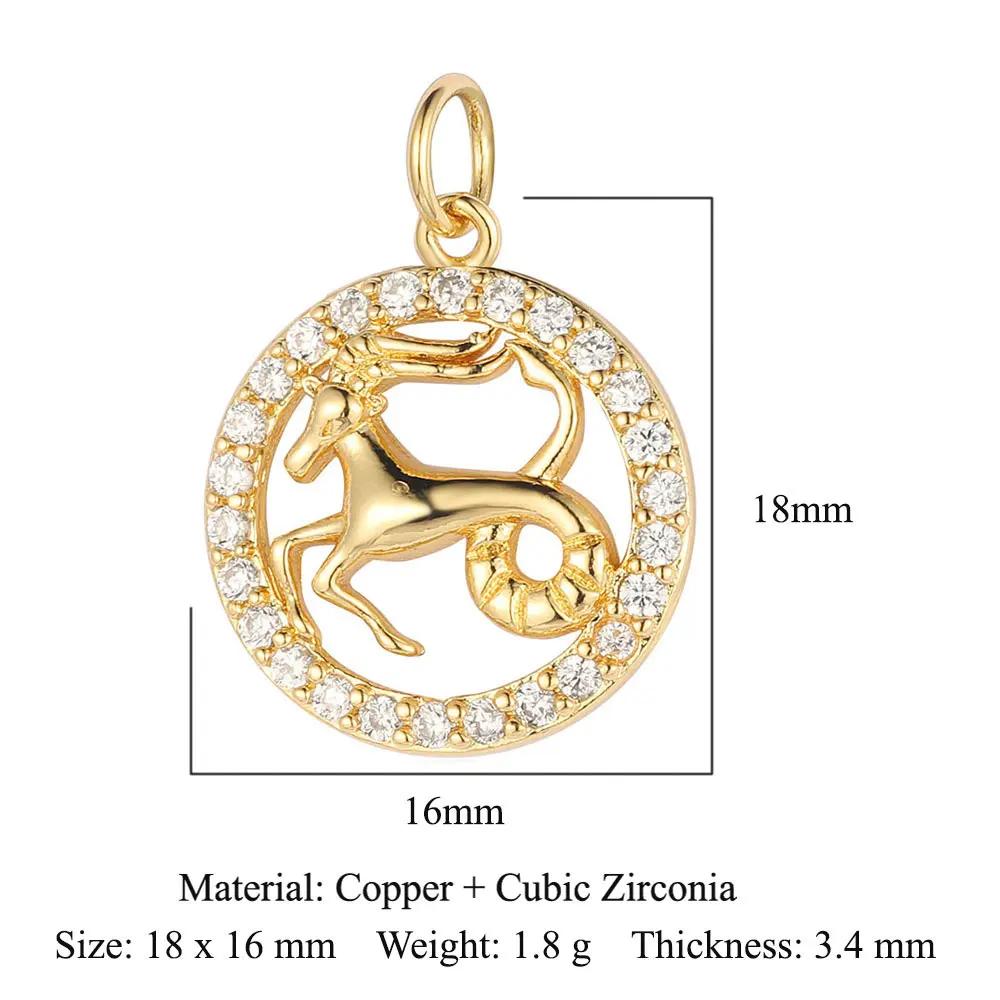 Zodiac Sign Copper Zricon Charm Round Constellation Capricorn Taurus Aries Pendant for Bracelet Necklace Making