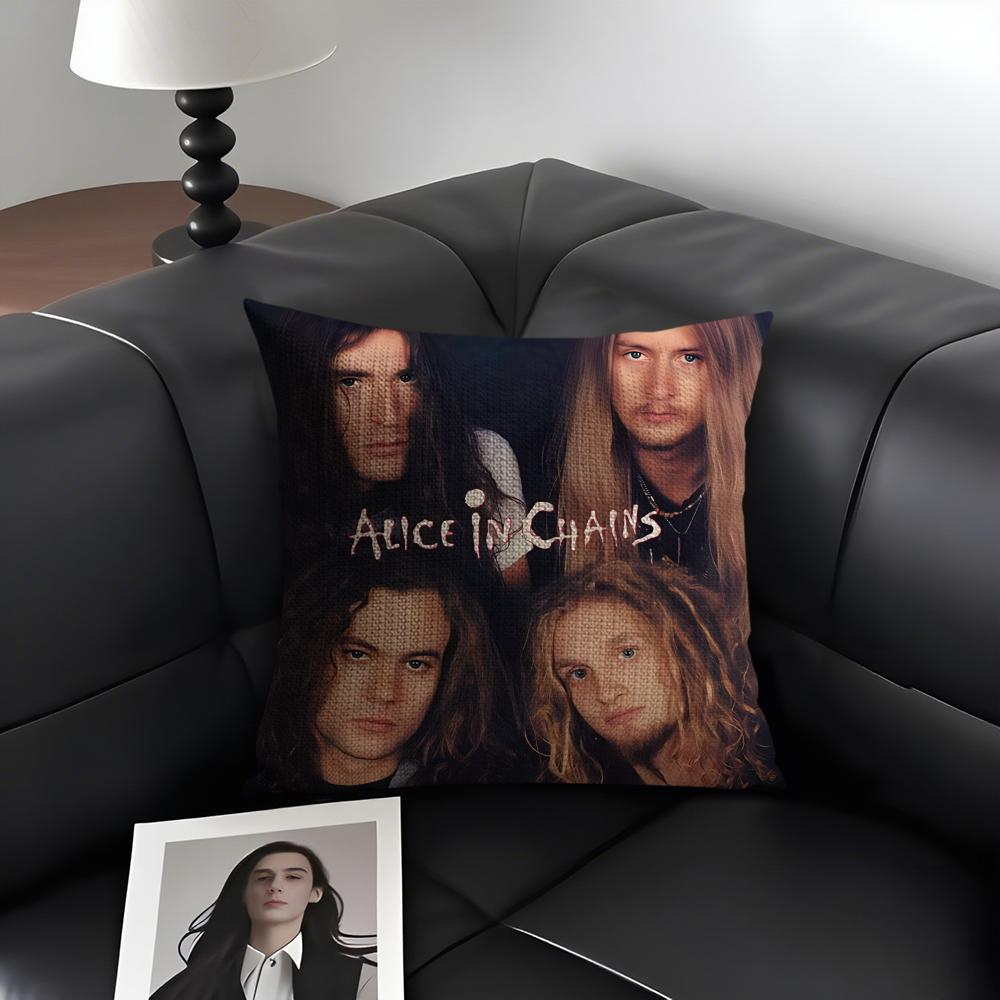 A-Alice In C-Chains Band Cushion Cover Natural Linen Organic Fabric Double-Sided Printing Sofa Home Decor Gift Pillow Case