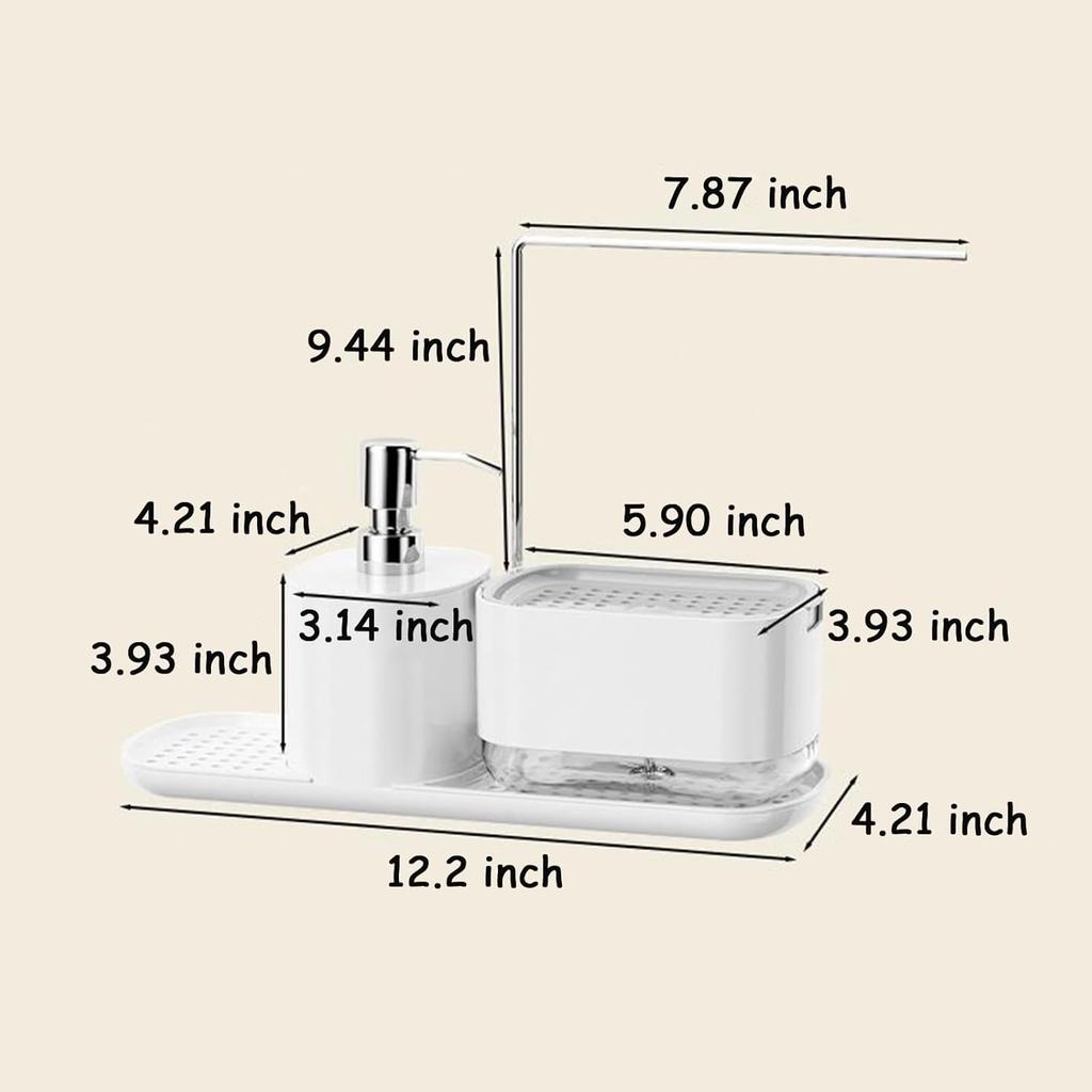 Kitchen Soap Dispenser Set with Dishcloth Holder, Dish Soap Dispenser for Kitchen Sink 5-in-1 Organizer for Kitchen Sink Countertop Storage, Kitchen