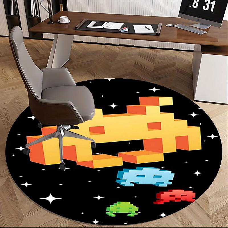 Space Invaders,Pixel Art Chair Mat Round Rug Office Carpet, Machine Washable, Non Slip, Suitable for Living Rooms, Bedrooms