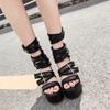 Gdgydh Sandali Neri con Tacco a Blocco da Donna Punta Aperta Cinturino con Fibbia Décolleté con Plateau Stile Goth Cerniera Posteriore Tacchi Alti Scarpe Estive