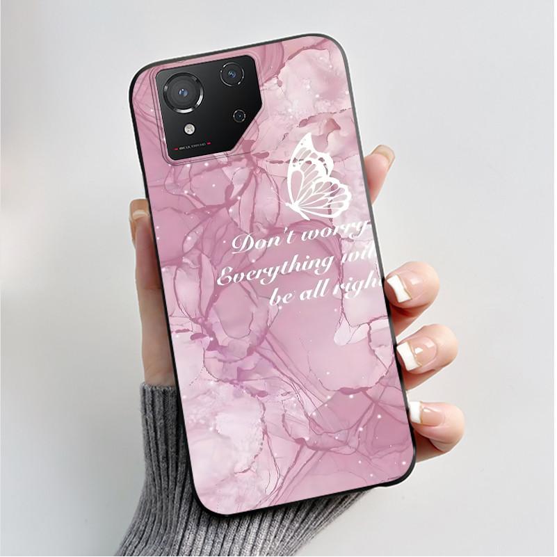 For ASUS ROG Phone 8 Case For ROG Phone 8 Pro Case Capa Soft Silicone Black Shell Cover Cute Flower Cartoon Printing Phone Cases