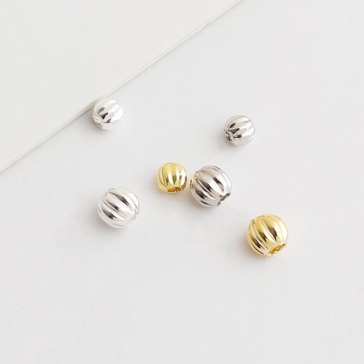 Gold-Plated S925 Sterling Silver Round Watermelon Spacer Beads for DIY Jewelry Accessories