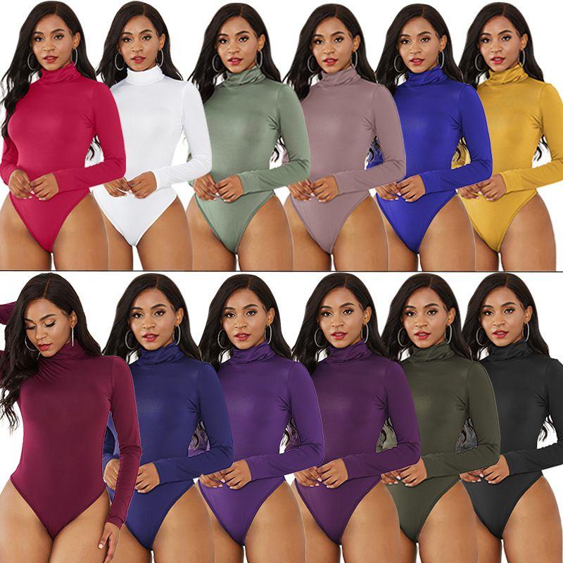 Winter Turtleneck Women Long Sleeve Basic Bodysuit Stretch Solids Tshirt Top