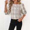 Brown and White Checked Mid-Sleeve Shirt with Ruffle Cuff Detail