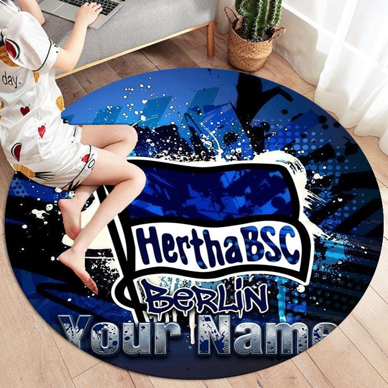 Hertha BSC Custom Name Round Area Rug,Carpet Rug for Living Room Bedroom Sofa Playroom Decor,Non-slip Floor Mat