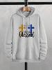 Faith‑Focused Kids Hip Hop Sports Hooded Sweatshirt, Glitter Effect Cross Inspirational Slogan Graphic, Relaxed Fit Pullover For Casual Daily Outing