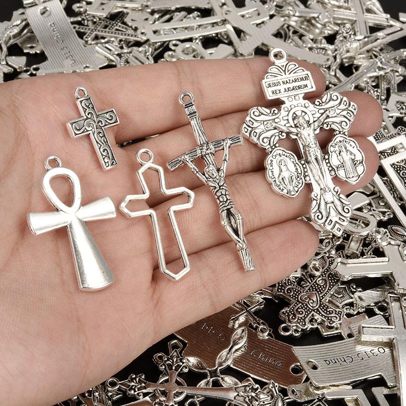 New Different Metal Cross Pendants For Jewelry Making Supplies Random Mix Charm Diy Earrings Bracelets Necklace Pendant Material