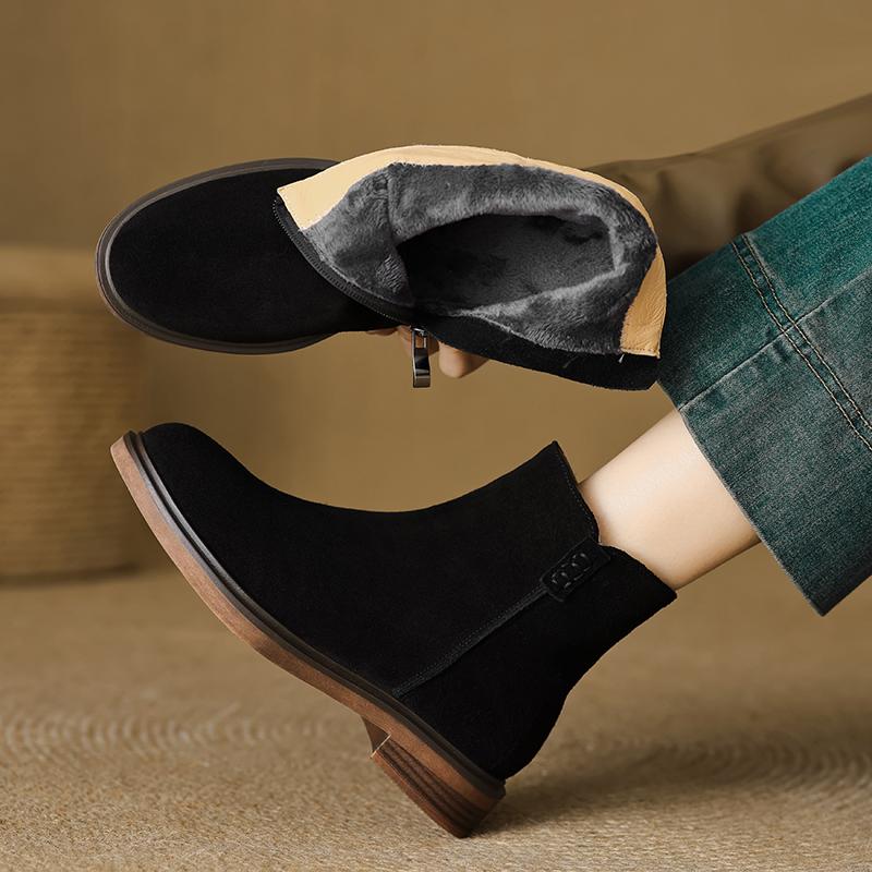 Fashion 2025 Autumn/Winter Women Boots Genuine Leather Women Shoes Round Toe Chunky Heel Shoes Ankle Boots Modern Chelsea Boots