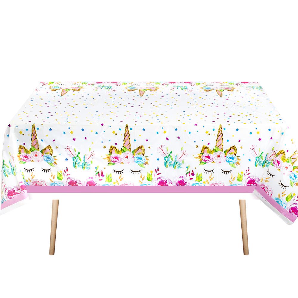 Unicorn Pink Party Set: Paper Plates, Napkins, Utensils, and Tablecloth for Children's Birthday.