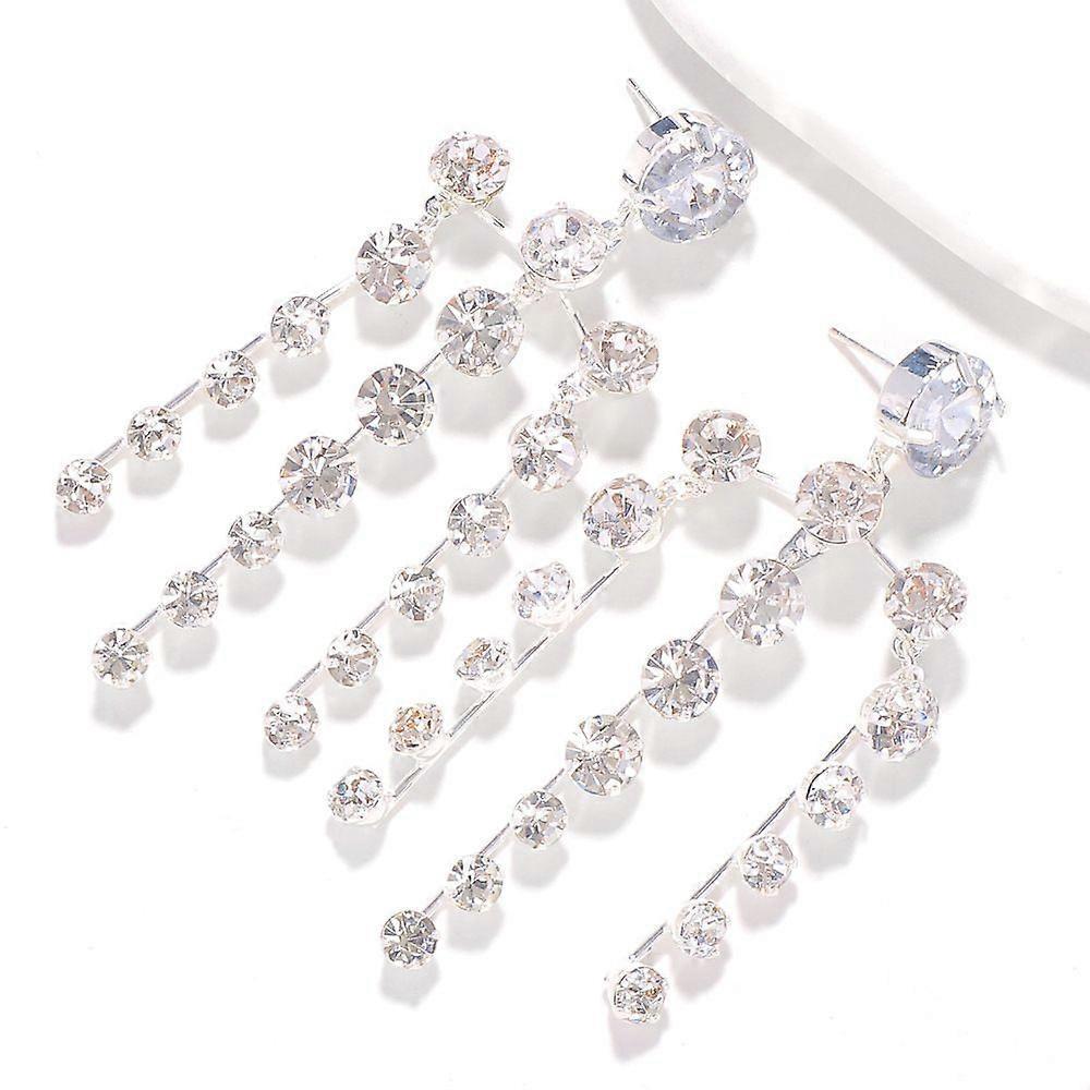 New Tassel Pendant Earrings Luxury Bridal Dress Shining Full Diamond Earrings Earrings Ladies Silver less