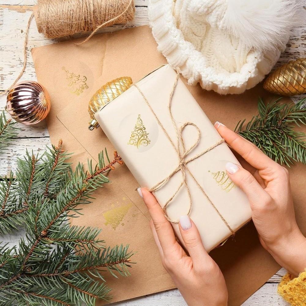 Gold Foil Design Christmas Stickers Roll Self-Adhesive Label Decals  Holiday Envelope
