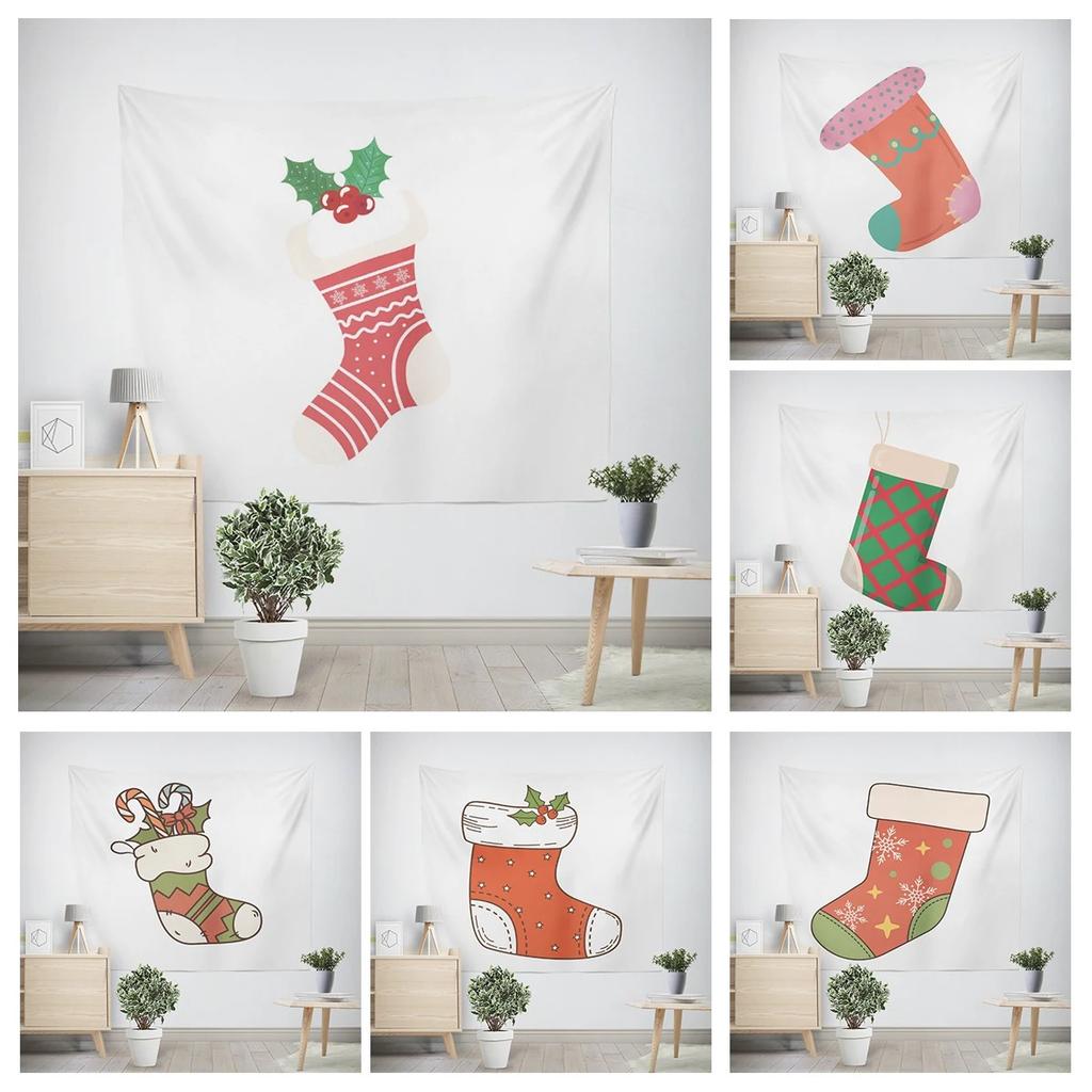 Christmas New Year Socks Pattern Living Room Bedroom Decorative Tapestry