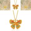 Exquisite Flower Silk Enamel Butterfly Jewelry Set With Necklace And Adjustable Ring