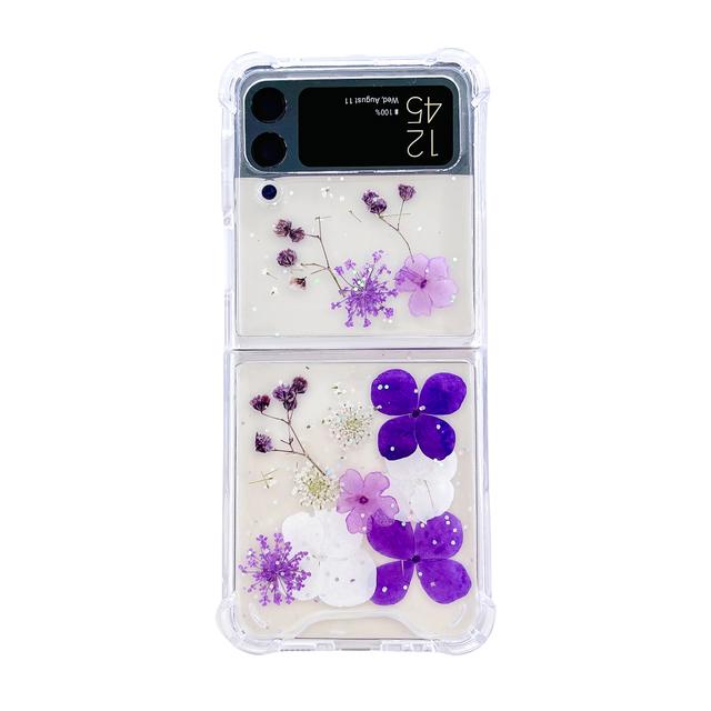 

Для Samsung Galaxy Z Flip 4 3 Flip4 чехол прозрачный блестящий настоящий цветок прозрачный противоударный защитный жесткий чехол аксессуары For Samsung Z Flip 3