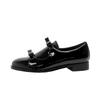 Spring bow small leather shoes women's thick-soled heightening leather black low-heeled single shoes