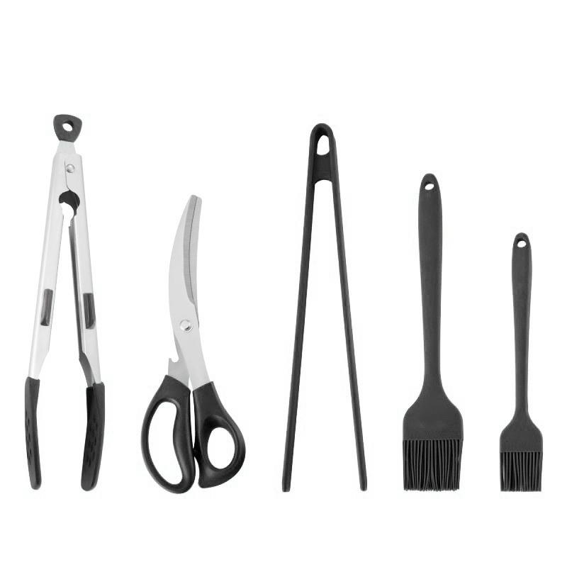 

Корейские ножницы для барбекю, зажим для барбекю, щипцы для барбекю и набор масляных кистей для приготовления пищи, многофункциональные силиконовые инструменты для кемпинга, барбекю, кухонные аксессуары 5pcs чёрный