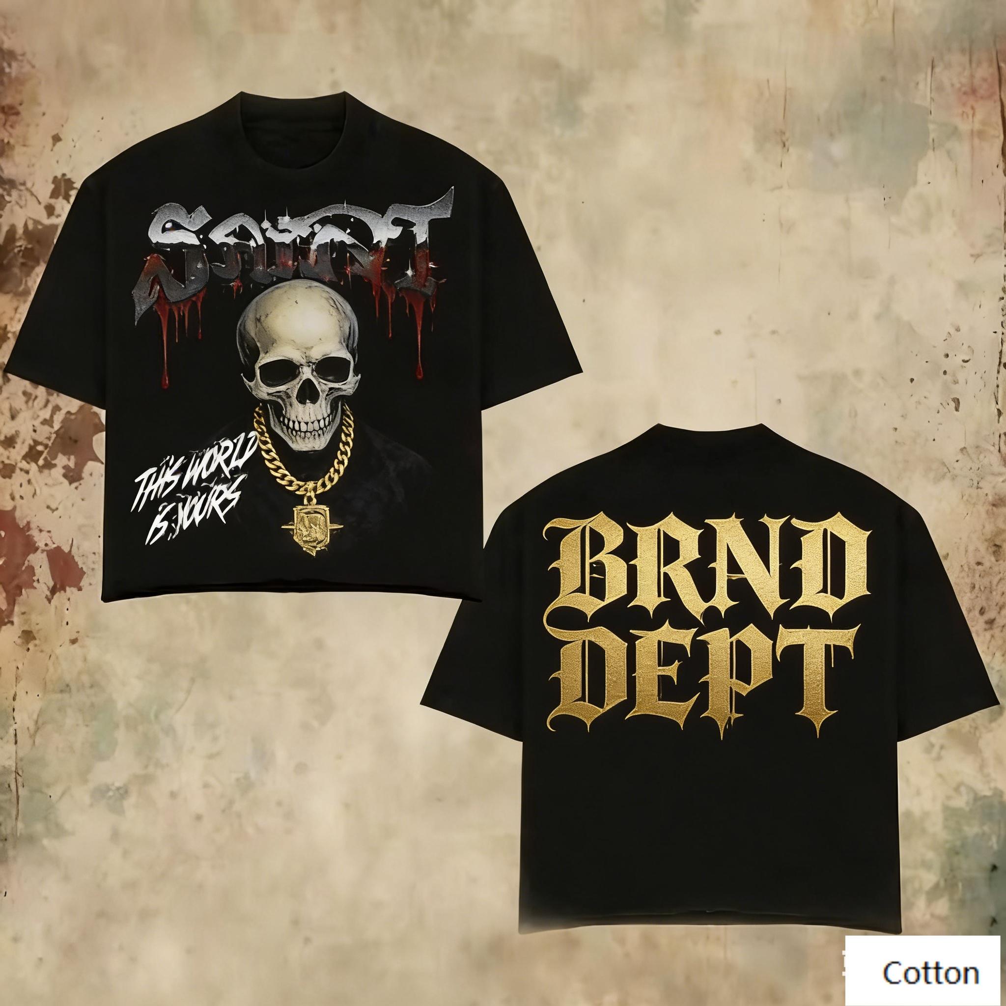 Oversized Black Cotton TShirt with Bold Rapper Portrait Graphic and Ornate BRANIDEKS Text Unisex Streetwear Tee M