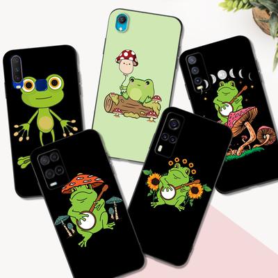 Czarne etui TPU dla Vivo Y30 Y30G Y31 Y53S Y33 Y33S Y33T Y67 Y51 Y51S Y51A 2021 2022 2020 4G 5G Kawaii Żaba Grzyb
