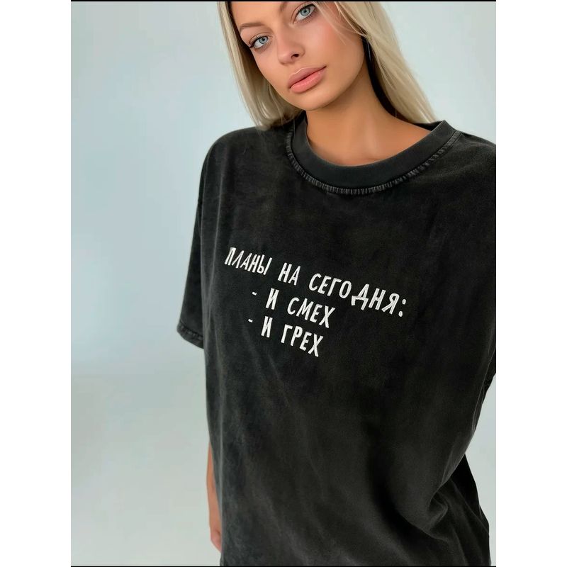European and American Retro Old Washed Black Letters Print Cotton T-shirt Letter Printed Loose T-shirt