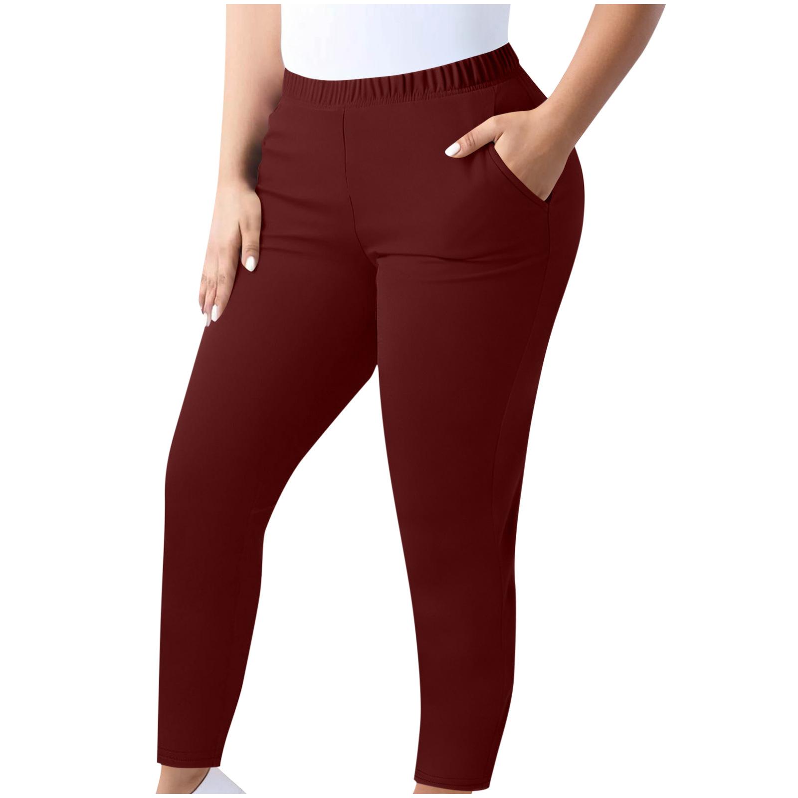

Women s Casual Plus-Size Athletic Yoga Leggings With Elastic Waistband XL винний