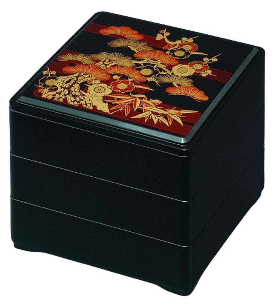 Recreation Bento Box Made in Japan 3 Tiers Dimensions Deep Black x x J-kitchens (Bento Box) 6.5 Pine, Chikubai, 19.7cm 19.7cm 19.3cm