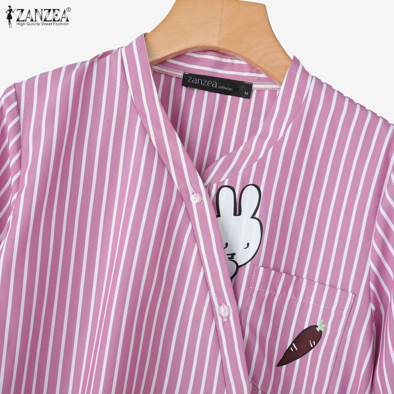 ZANZEA Dámská ležérní halenka s 3/4 rukávem a výstřihem do V