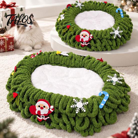 Fluffy Pet Cave Christmas Bed, Oval Wrapped Cat Warm Faux Thickened Cozy Shelter Winter Nest for Small Cats Dogs, Decor Sofa