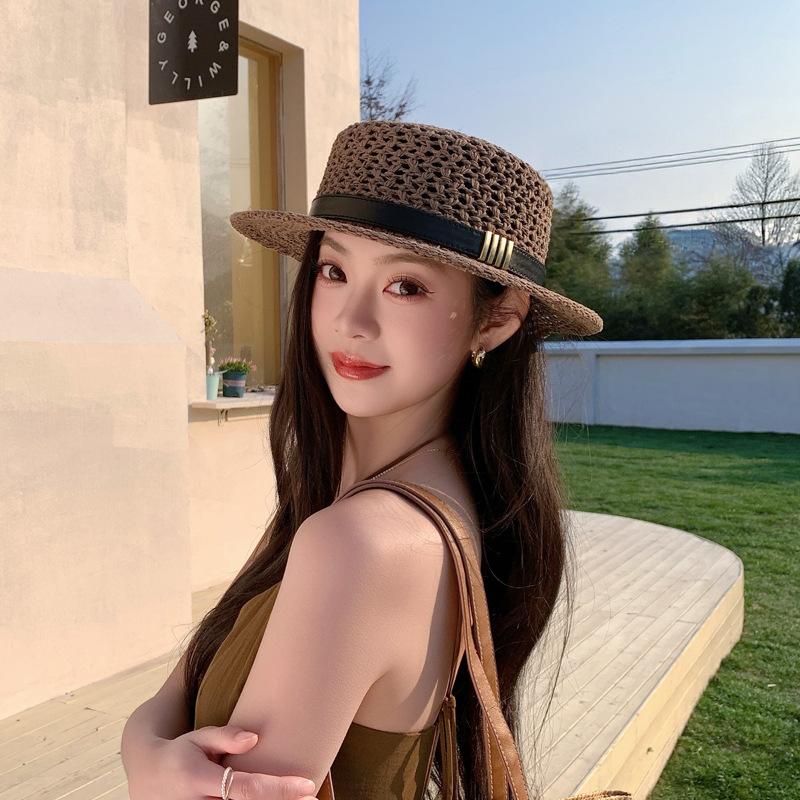 Hollow Straw Top Hat Women'S Summer Sunscreen Sun Hat Versatile Outing Wide-Brimmed Bucket Hat Tide