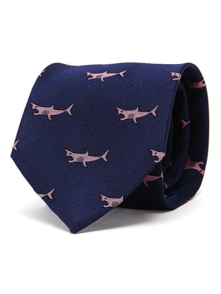 COLORATA Great White Shark Tie Navy Pink Small Pattern Silk Jacquard Animal Shark Polka Dots Animal Gift (145x8.5cm / & / / 100% / Weave) /